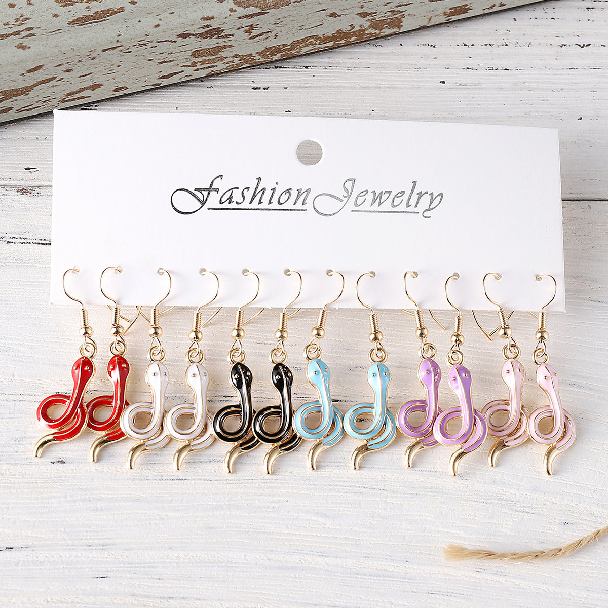 Wholesale  6 pairs of small snake earrings suit color small snake drop oil pendant earrings