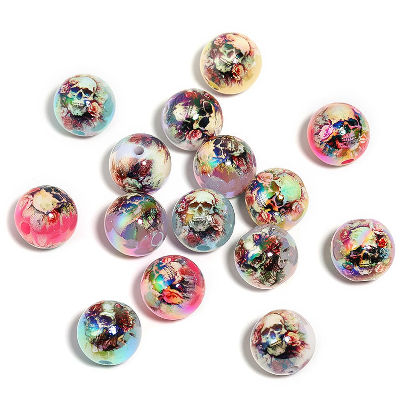 Wholesale 100pcs Halloween Diy Bead Pen Accessories Bloody Rose Skull Print Round Beads ACC-BDS-BLG112