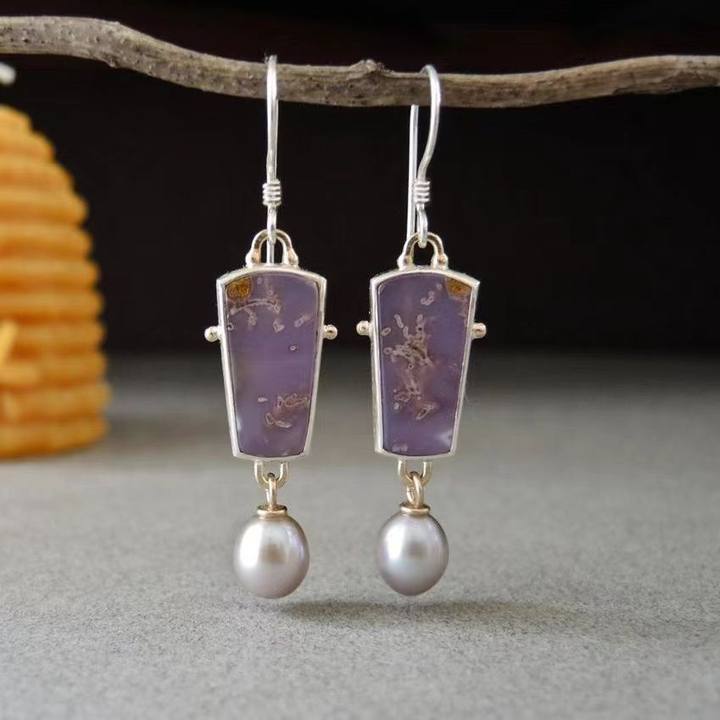 Wholesale Artistic Retro Geometric Enamel Pearl Pendant Earrings