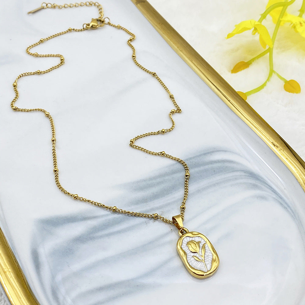Wholesale Stainless Steel Tulip Square Necklace