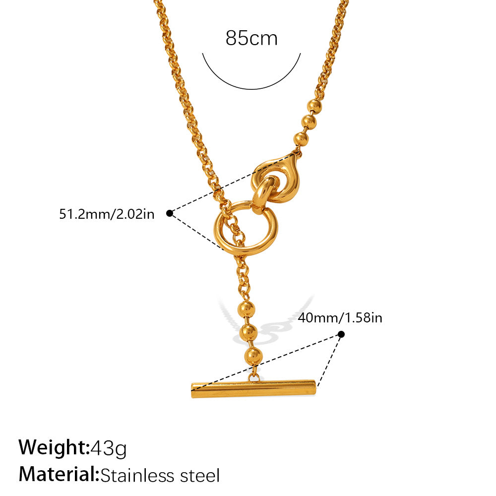 Wholesale Metal buckle necklace,  light luxury gold round beads,  fashionable and versatile,  niche design sweater chain