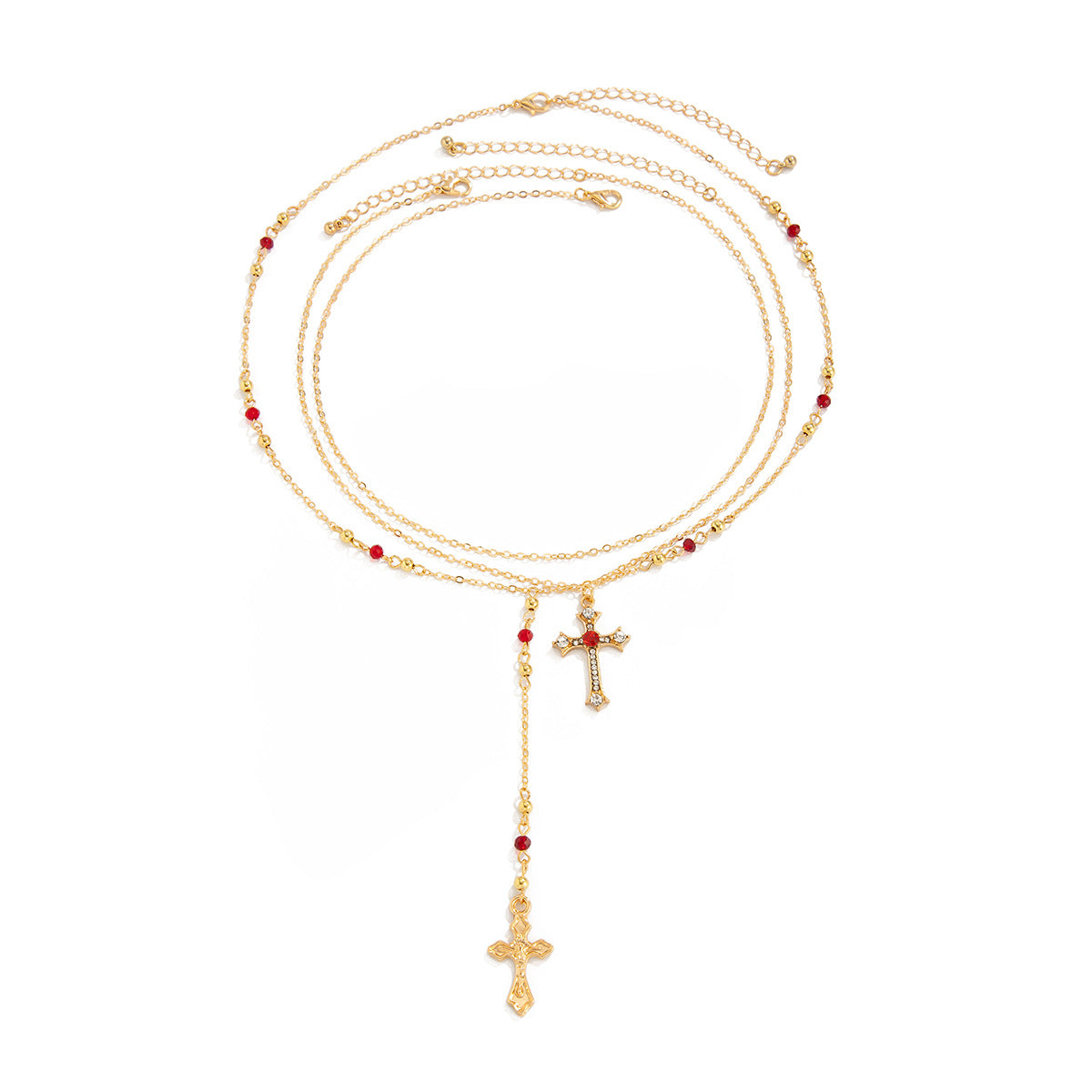 Wholesale Crystal Necklace Set with Diamond-Accented Cross and Small Flower Pendants