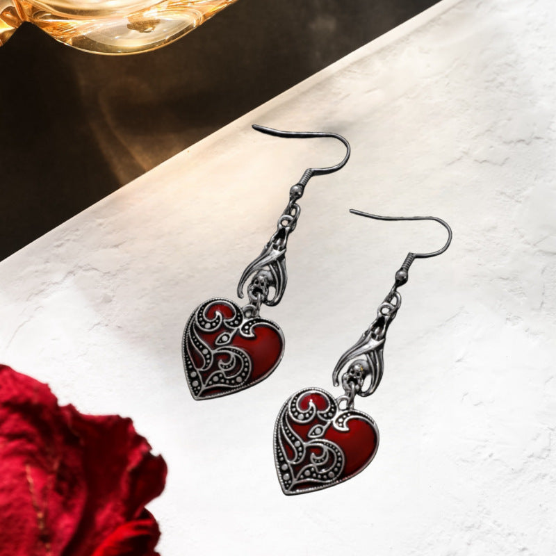 Wholesale Gothic Style Burgundy Love Alloy Earrings ACC-ES-JunJie002