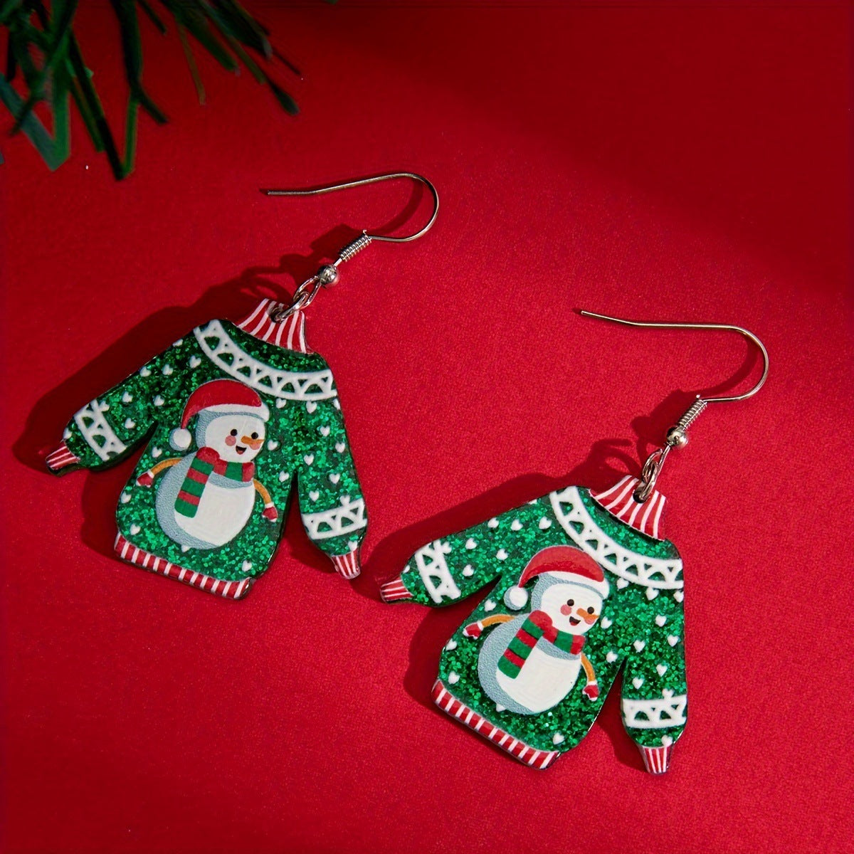 Wholesale  Cute Snowman Print Pendant Earrings Christmas Earrings