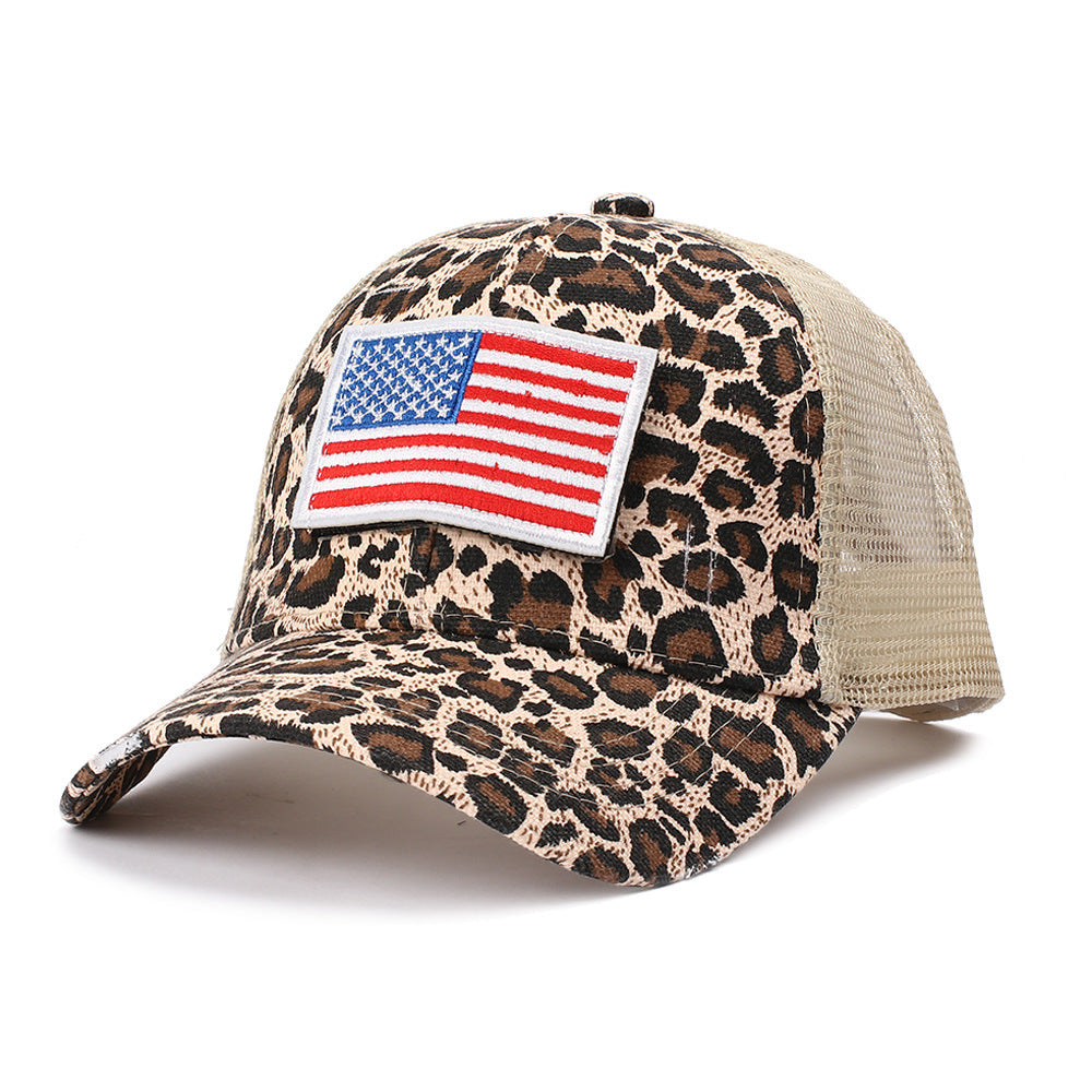 Wholesale Washed Ripped Mesh Cap Independence Day American Flag Embroidered Baseball Cap