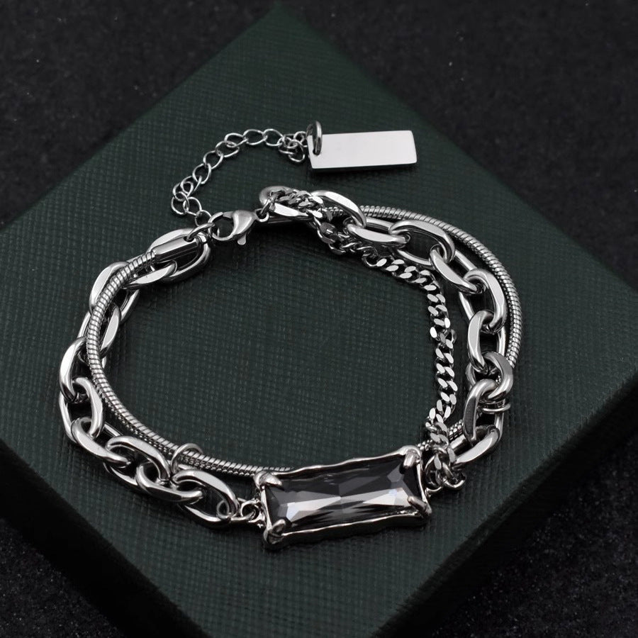 Wholesale  Light Luxury Diamond Couple's Titanium Steel Bracelet