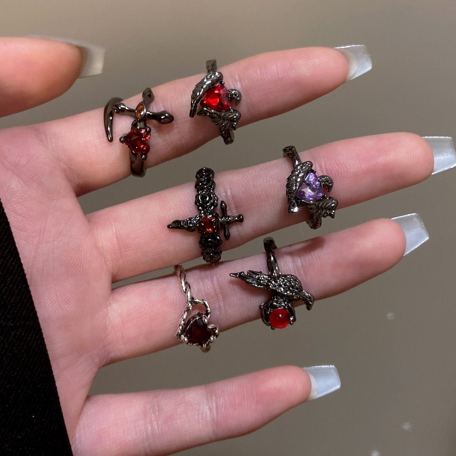 Wholesale Geometric Punk Style Ring with Diamond Pattern - Fashion Accessory for Everyday or Gift