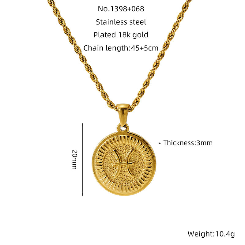 Wholesale Stainless Steel  Retro Round Brand Constellation Pendant Necklaces