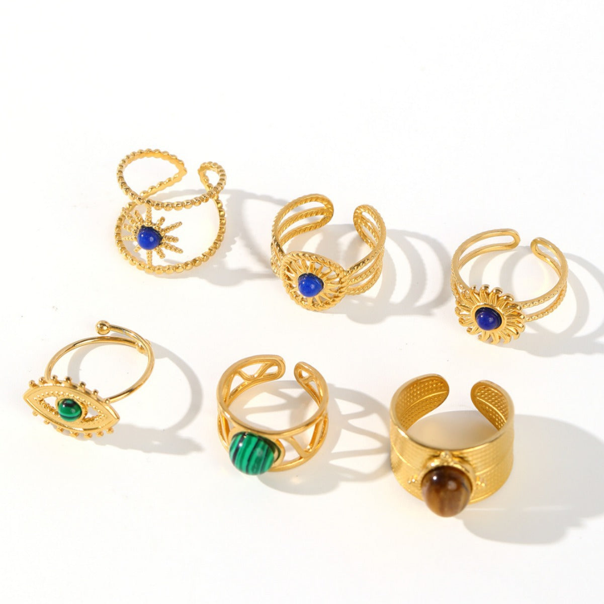 Wholesale 18k Gold Plated Tiger Eye Turquoise Stainless Steel Rings ACC-RS-MuC016