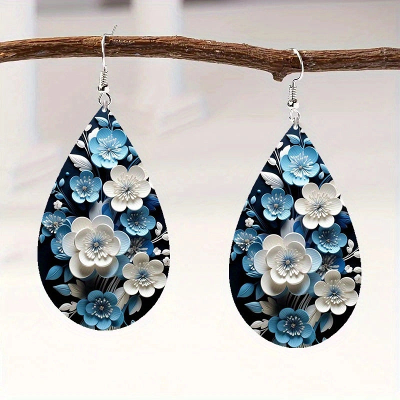 Wholesale  three-dimensional flower print teardrop pendant earrings