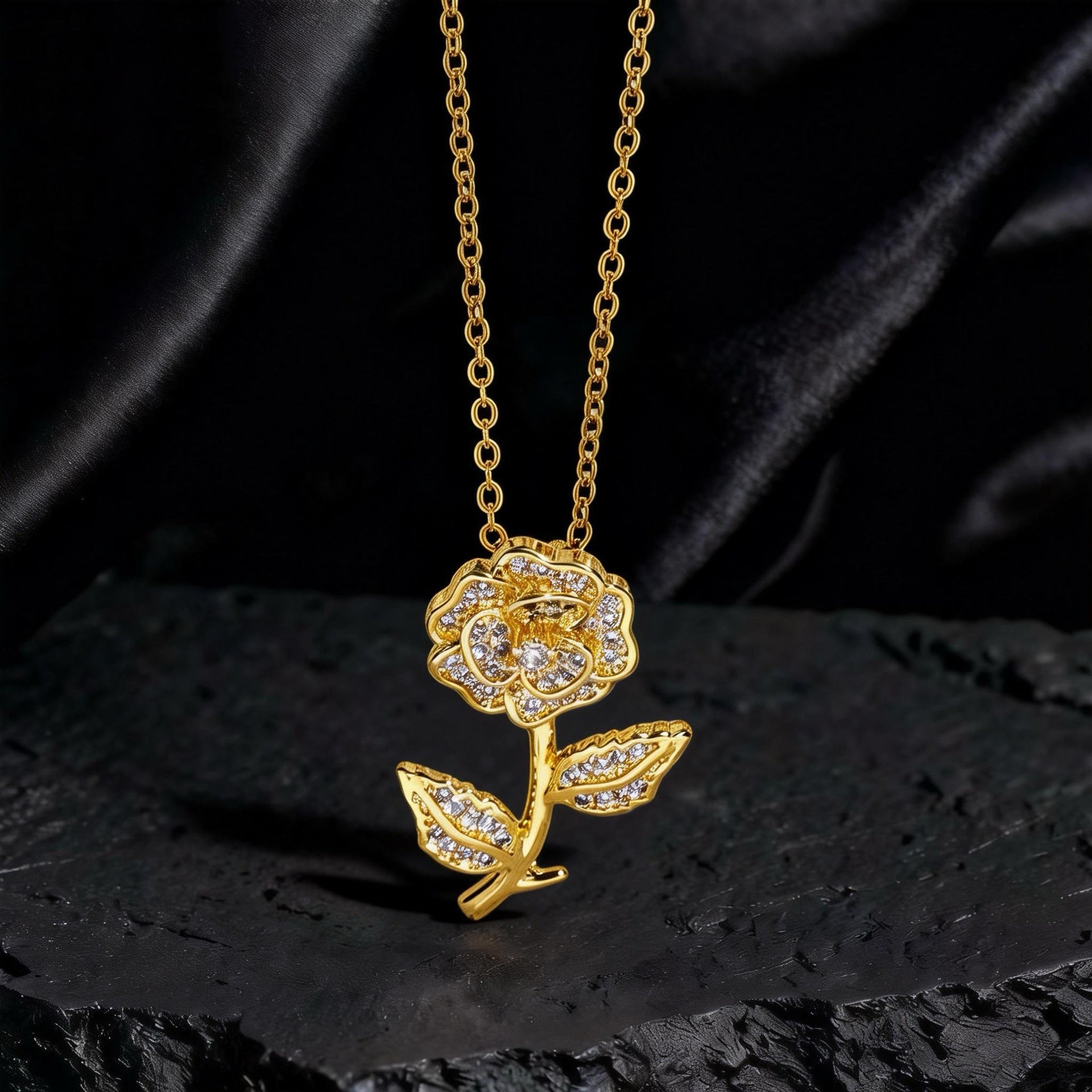 Wholesale Gold Plated Copper Zircon Sunflower Necklace Layering Jewelry For Women Trendy Party Fashion Accessory Everyday Wear Boutique Resale