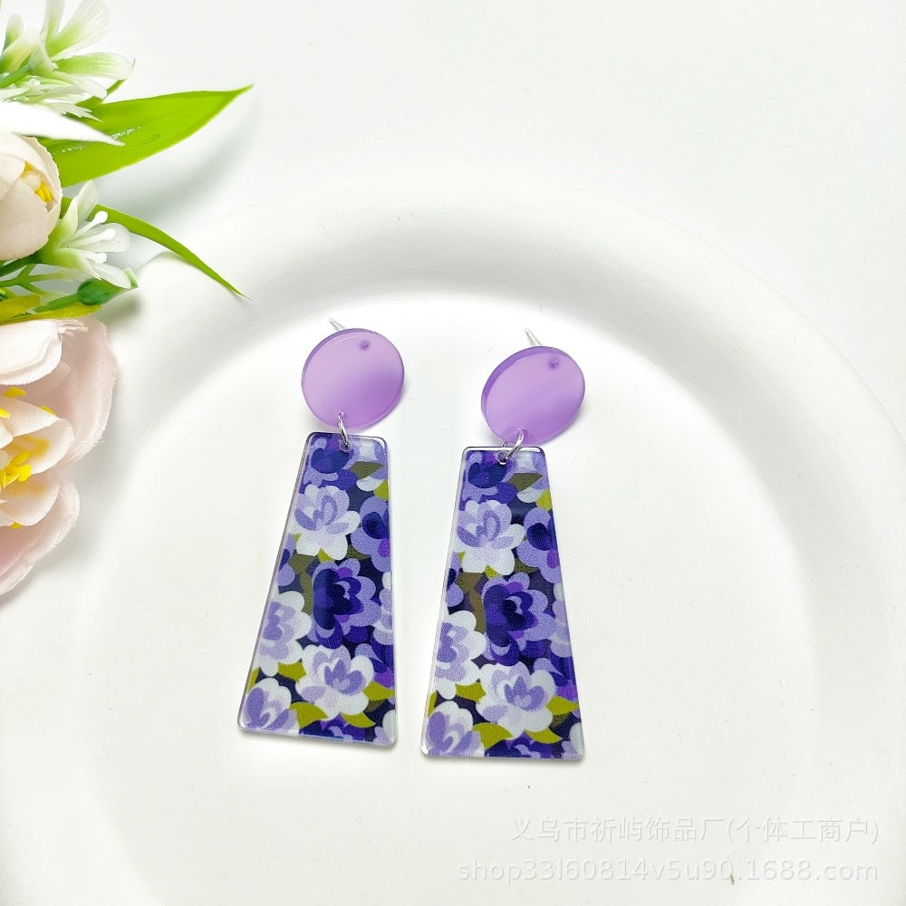 Wholesale Retro Geometric Printed Acrylic Sheet Earrings Vintage ACC-ES-Qiyu016