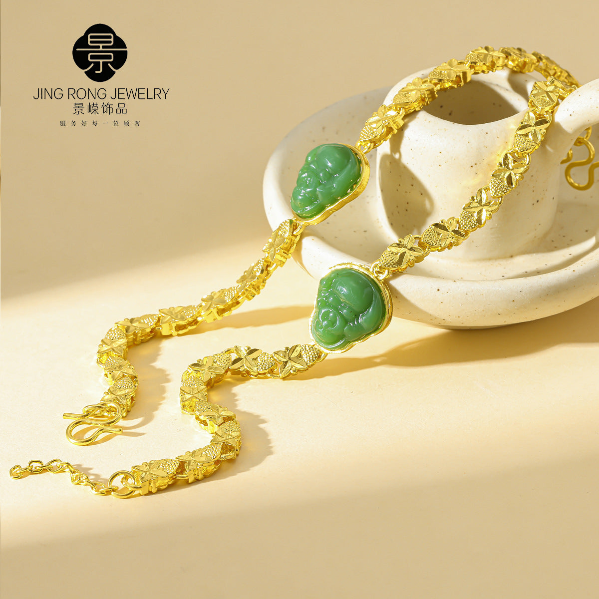 Wholesale Trendy Dark Green Buddha Clover Charm Bracelet,  Fashion Jewelry Accessory for Everyday Wear
