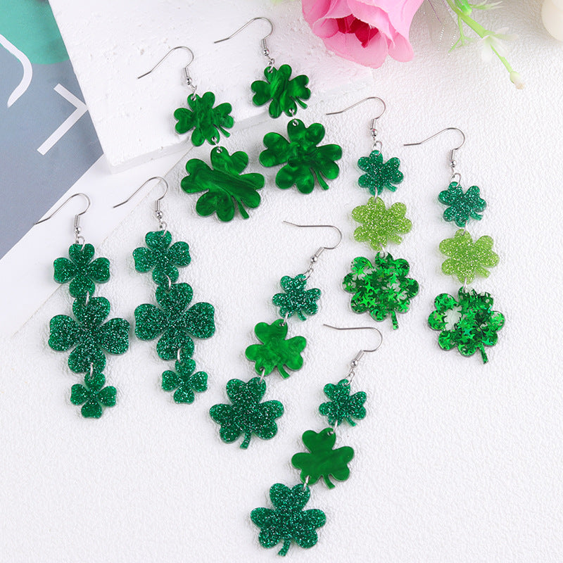 Wholesale Shamrock St. Patrick's Day Glitter Clover Earrings