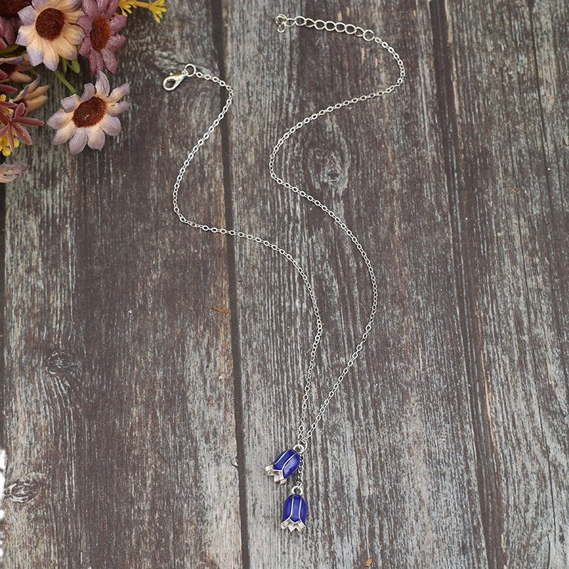 Wholesale Bohemian Vintage Hyacinth Epoxy Alloy Pendant Necklace