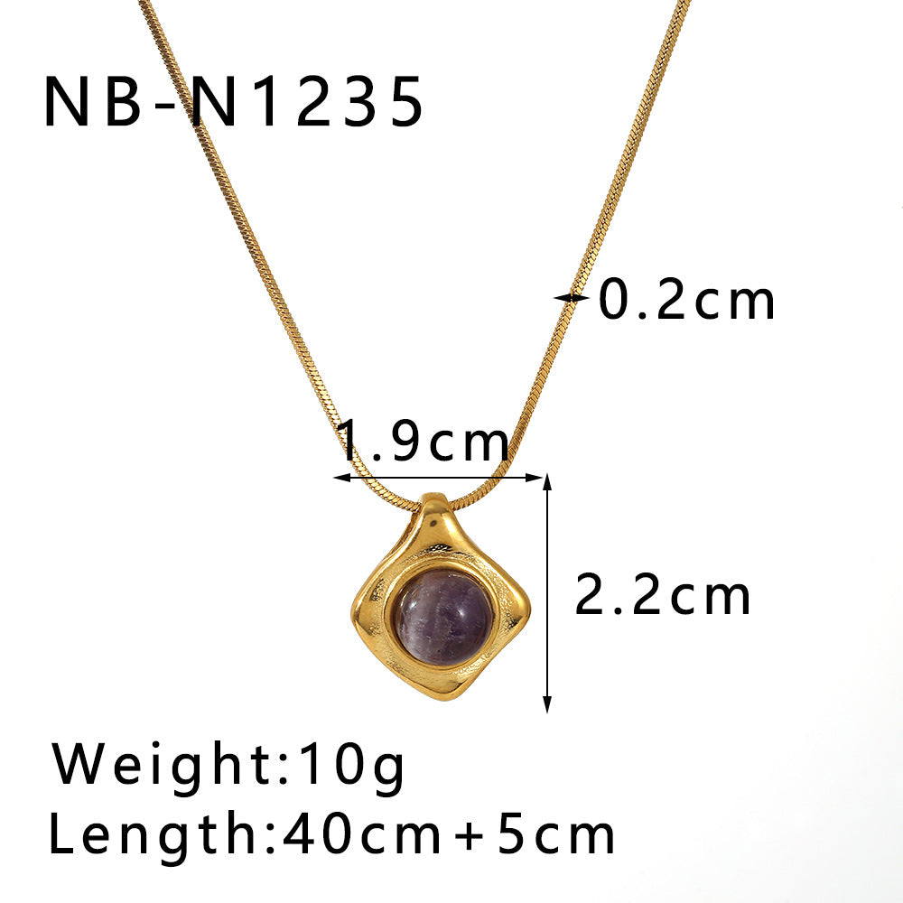 Großhandel geometrisch eingelegtes natürliches Tigerauge Amethyst -Schlangekette Edelstahl Halskette