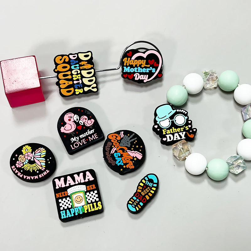 Wholesale Random 10pcs Mother's and Father's Day PVC Soft Glue Focal Beads DIY Beaded Pen Accessories