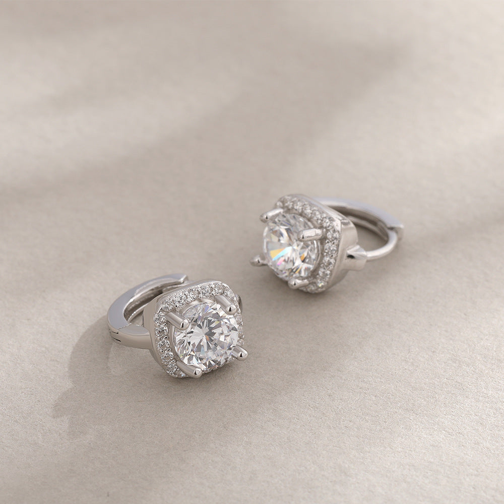 Wholesale S925 Sterling Silver Full Diamond Square Bag Earrings