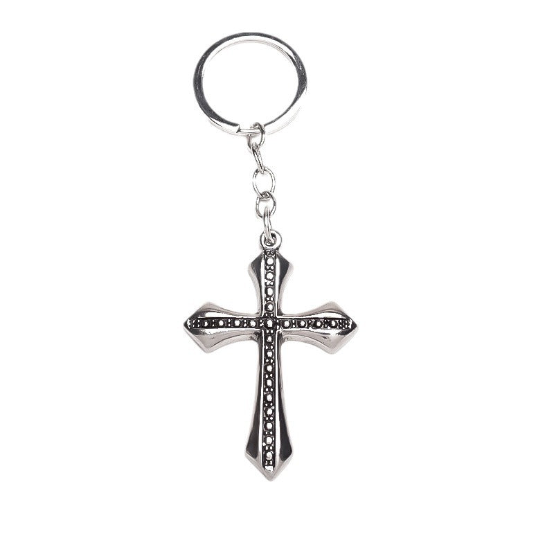Wholesale Retro Flame Cross Alloy Keychain Silver Tone Electroplated Trendy Car Key Accessory Gift Resale