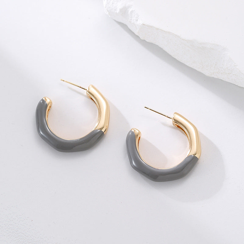 Wholesale  Oil Drops C- shaped Big Earrings