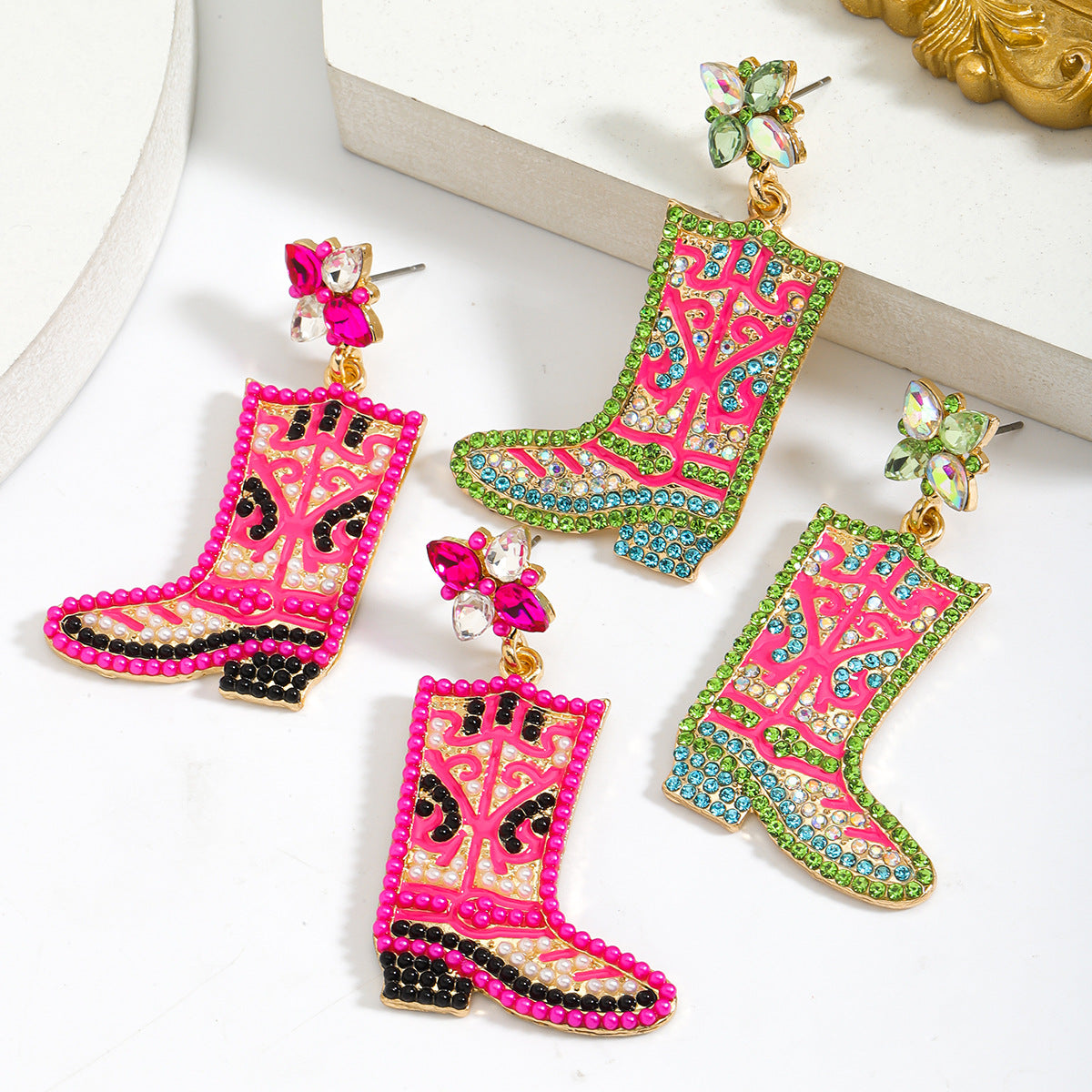 Wholesale Alloy Rice Beads with Diamond Boots Earrings ACC-ES-JiaQi011