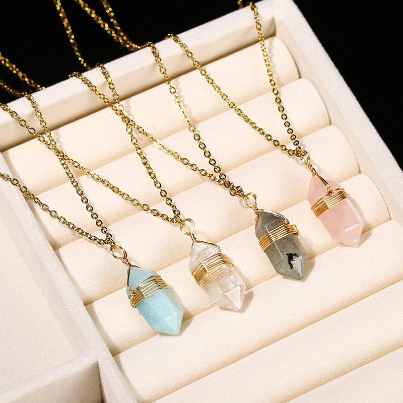 Wholesale Natural Crystal Raw Stone Pendant Necklace