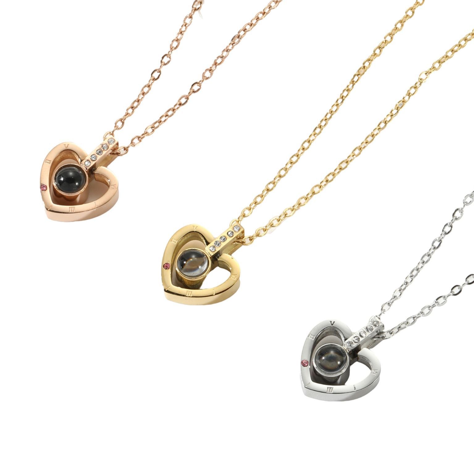 Wholesale 100 languages I love you memory projection titanium steel necklace