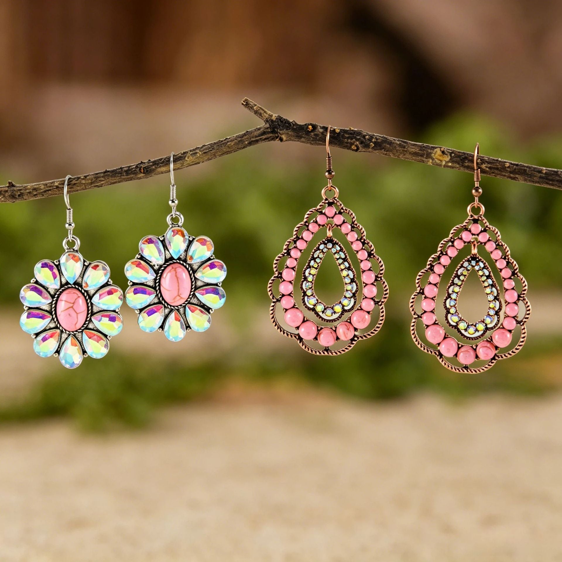 Wholesale Retro Bohemian Turquoise Flower Drop Earrings,  Zinc Alloy Electroplated – Boutique Resale Accessory
