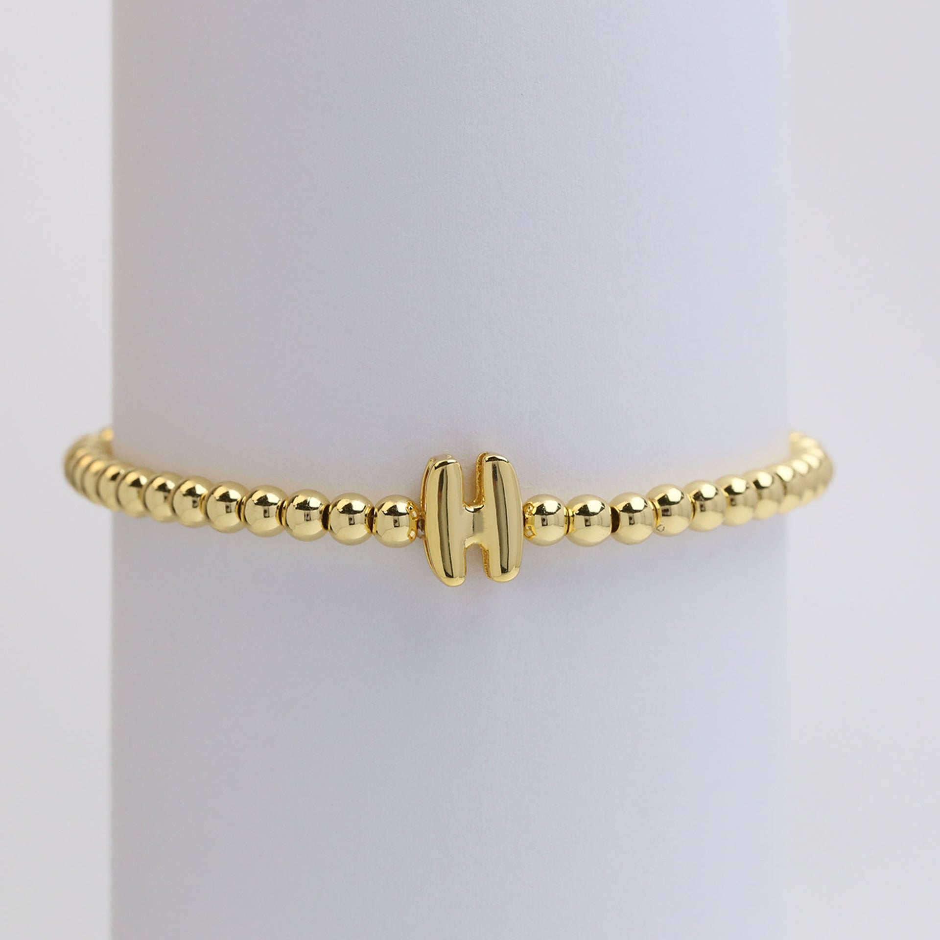 Wholesale 18k Glossy Balloon 26 Letter Copper Beads Elastic Line Beaded Bracelet ACC-BT-BaiYi002