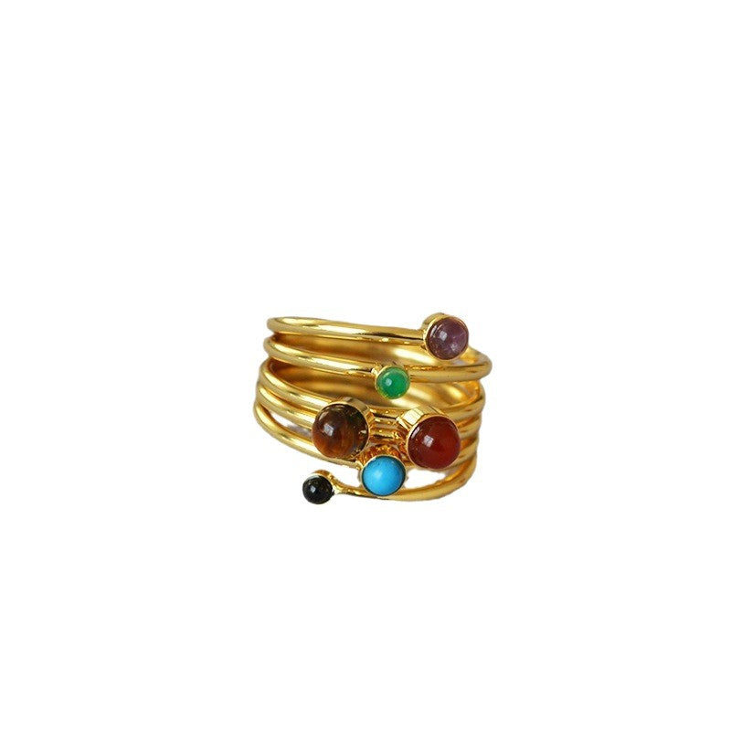 Wholesale Chic Geometric Layered Ring with Faux Stone,  Gold Plated Copper,  Everyday Jewelry Accessory