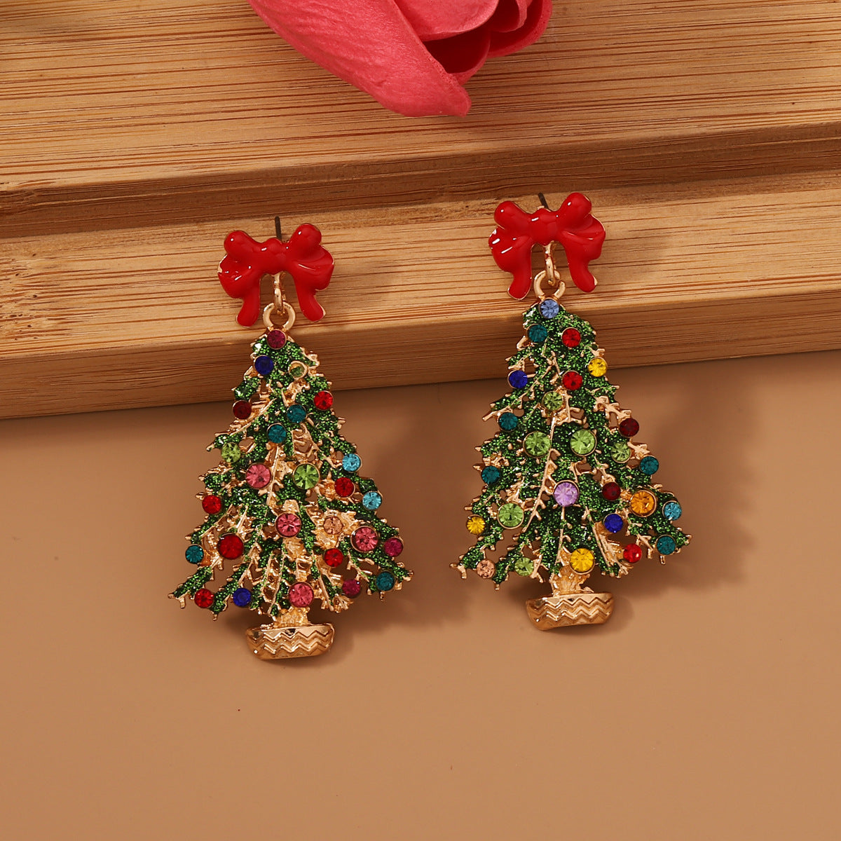 Wholesale Colorful Christmas tree alloy drop oil earrings