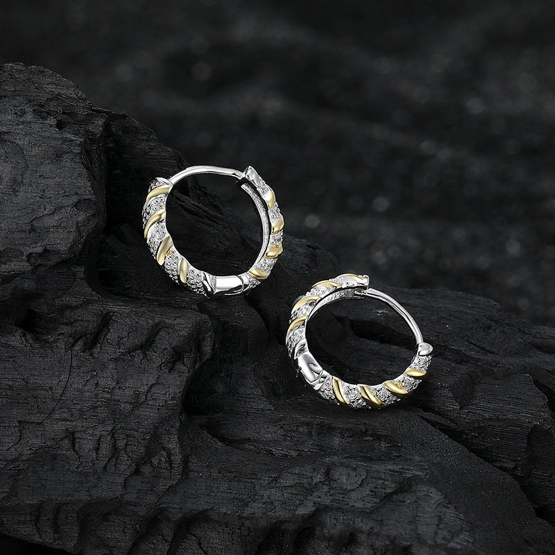 Wholesale s925 sterling silver gilt spiral diamond earrings ring