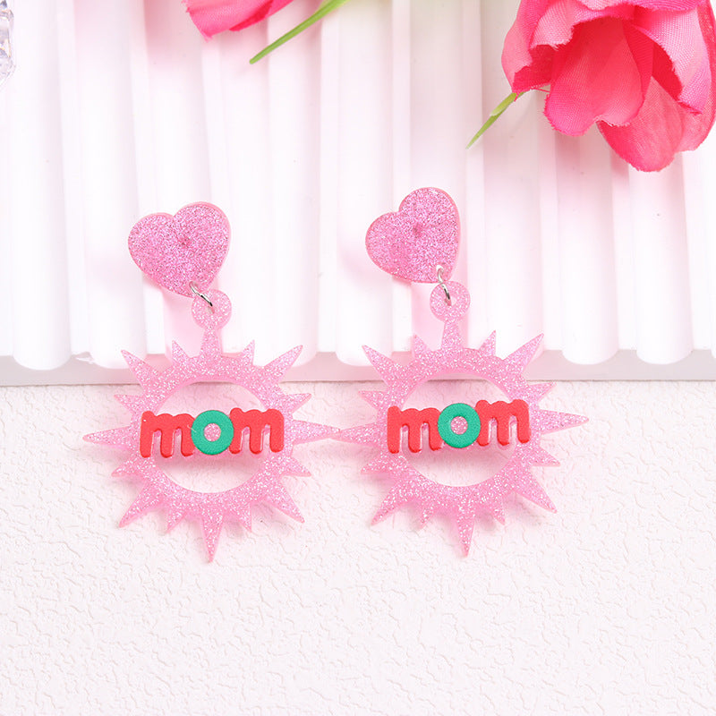 Wholesale Pink Love Mother's Day Gift Acrylic MAMA Hollow Earrings ACC-ES-DA006
