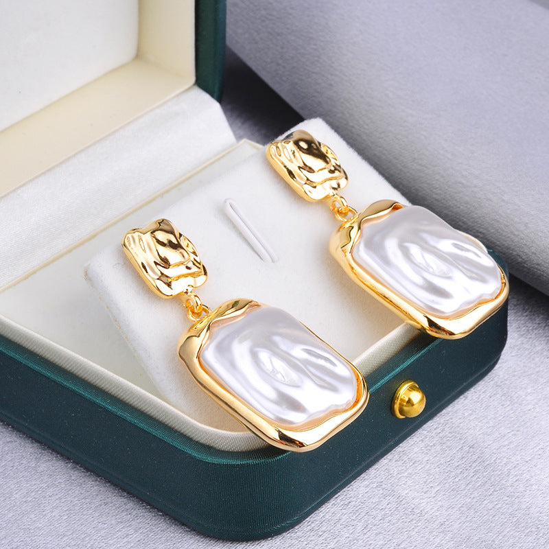 Wholesale square pleated Baroque shell stud earrings