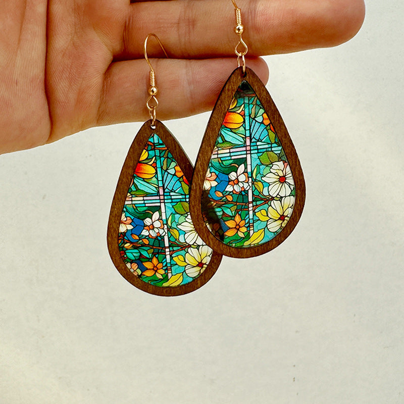 Wholesale Fashion Acrylic Drop Earrings with Church Pattern Print - Jewelry Accessory for Resale