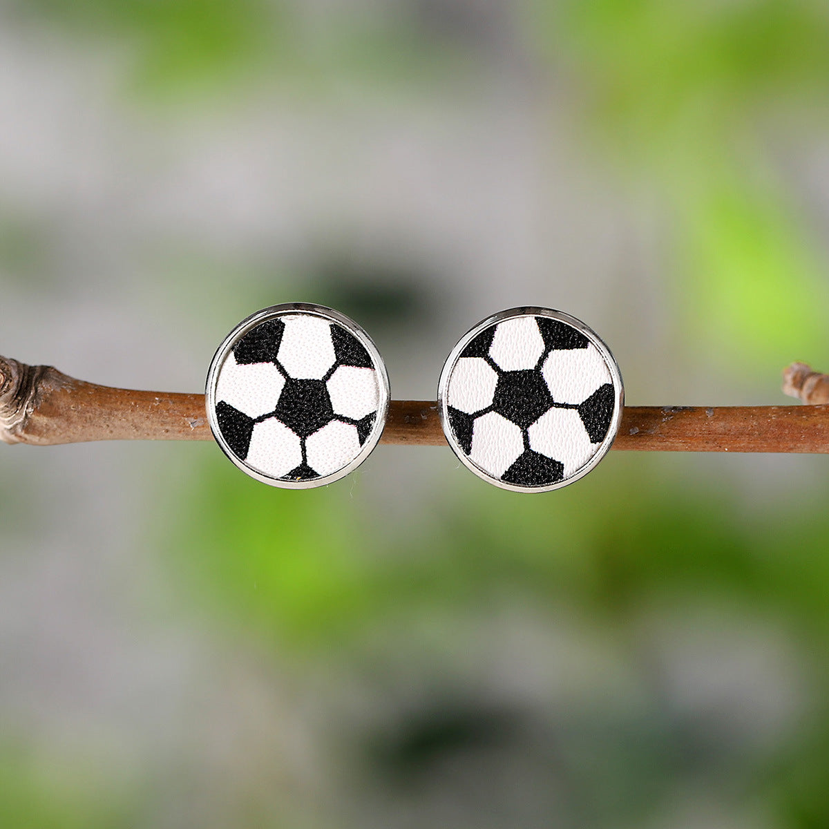 Wholesale Sports Ball American Flag Round Metal Base Earrings