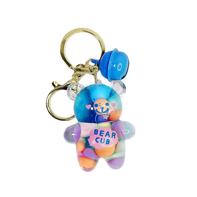 Wholesale Cute Doodle Bear Keychain Acrylic Pink Liquid Filled Car Key Accessory Boutique Resale