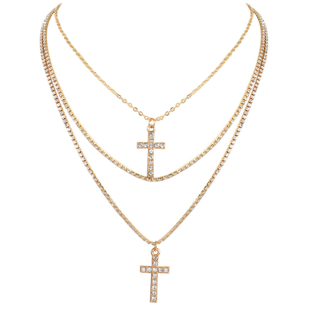 Großhandel Retro Cross Perlen-Kette Mehrschicht-Halskette