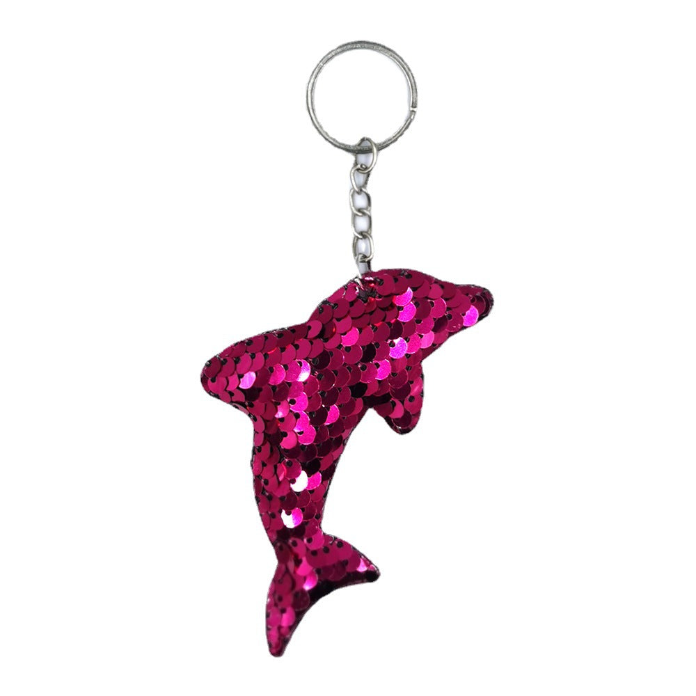 Wholesale Sequined Fish Scale Dolphin Keychain Double-sided Reflective Glossy Accessories Pendant Sequin Keychain ACC-KC-DY008