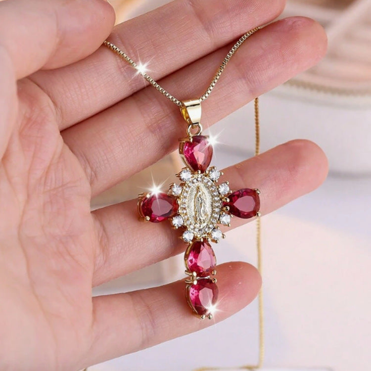 Wholesale  micro inlaid zircon pendant creative personality Virgin Cross necklace