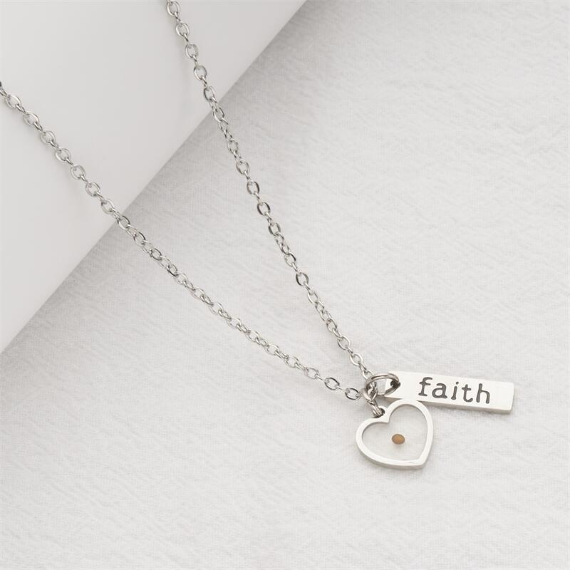 Wholesale Stainless Steel Heart Shape Faith Mustard Seed Necklace ACC-NE-MS017
