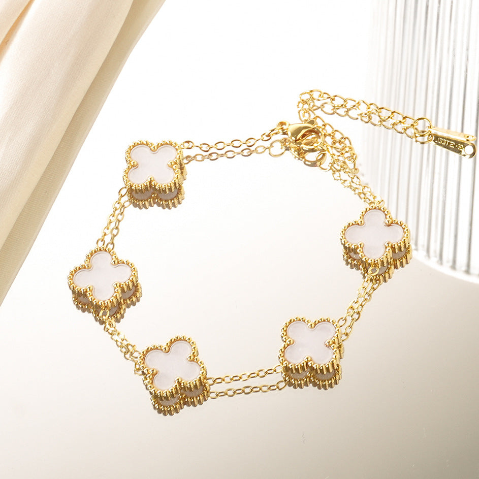 Wholesale Four-Leaf Clover Stainless Steel Bracelet Gold Plated Macaron Color Jewelry Accessory ACCVIP
