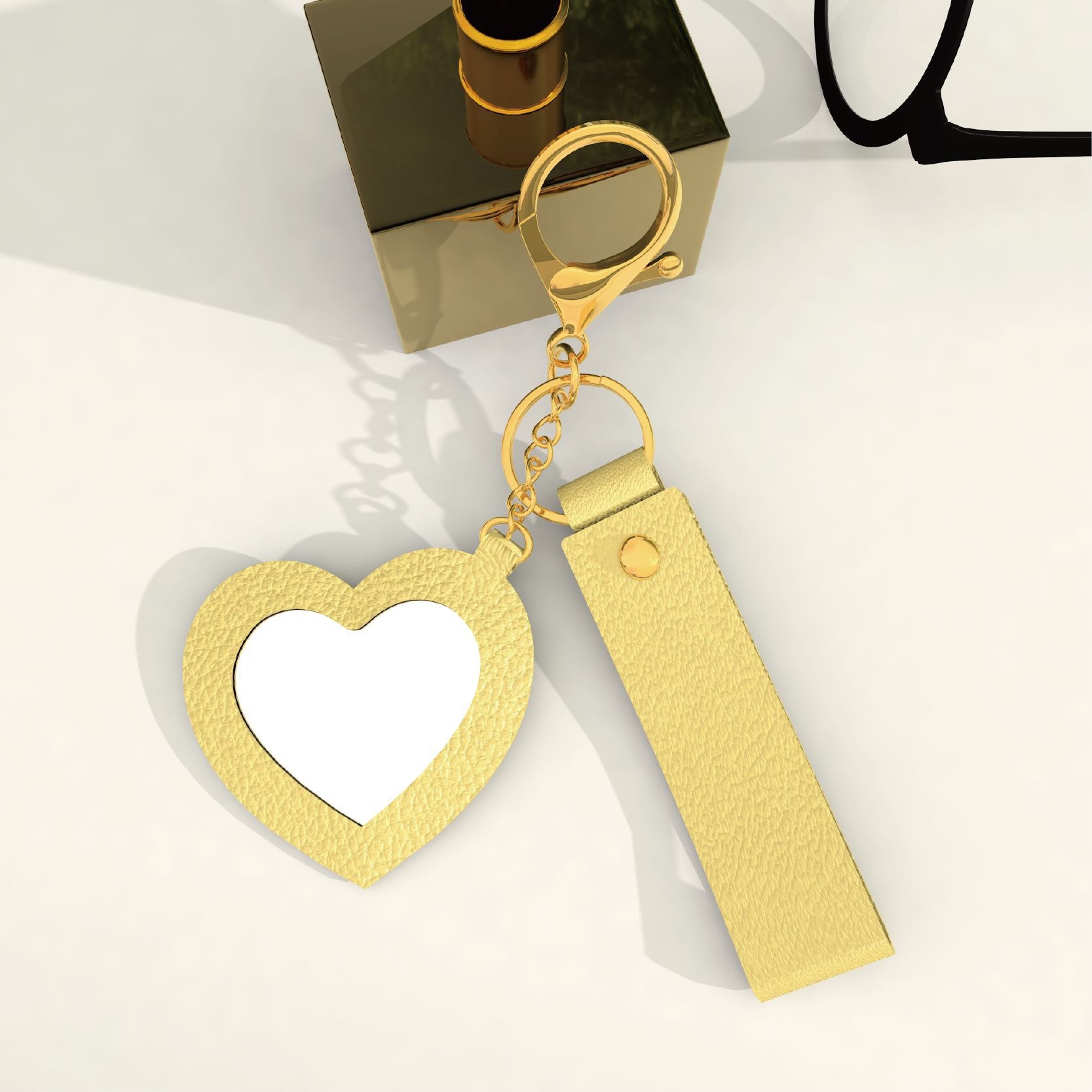 Wholesale Cute and creative PU keychain with a heart-shaped makeup mirror