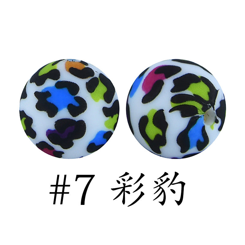 Wholesale 50pcs Western Style Leopard Skull Color Aztec Printed Silicone Balls Beads ACC-BDS-HeSheng007