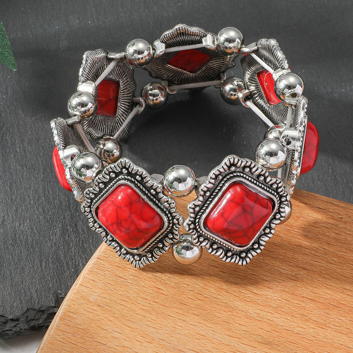 Wholesale Boho Retro Geometric Inlaid Turquoise Stretch Bracelet ACC-BT-GL002