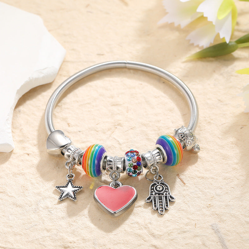 Wholesale Stainless Steel Diamond Finish Heart Bracelet For Women Chic Vintage Jewelry Accessory