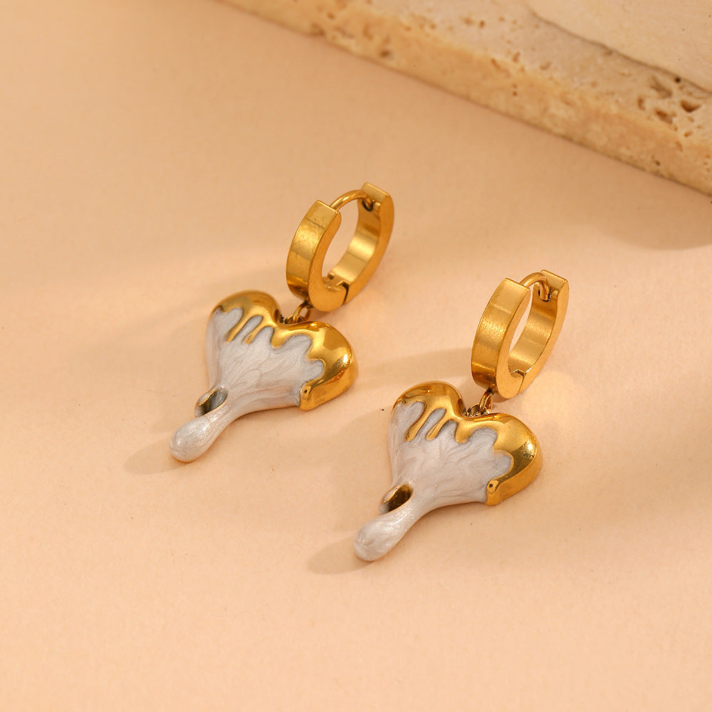 Wholesale Love Necklace Ear BuckleIrregular Oil Dropping Titanium Steel Peach Heart Jewelry suit