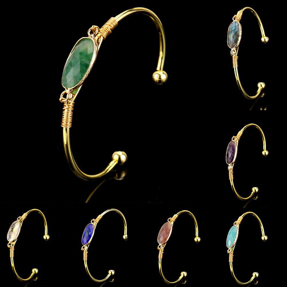 Wholesale Handmade Wire Wrapped Bracelet Natural Agate Crystal Moonstone Gold Wrap Unisex Fashion Accessory Gift