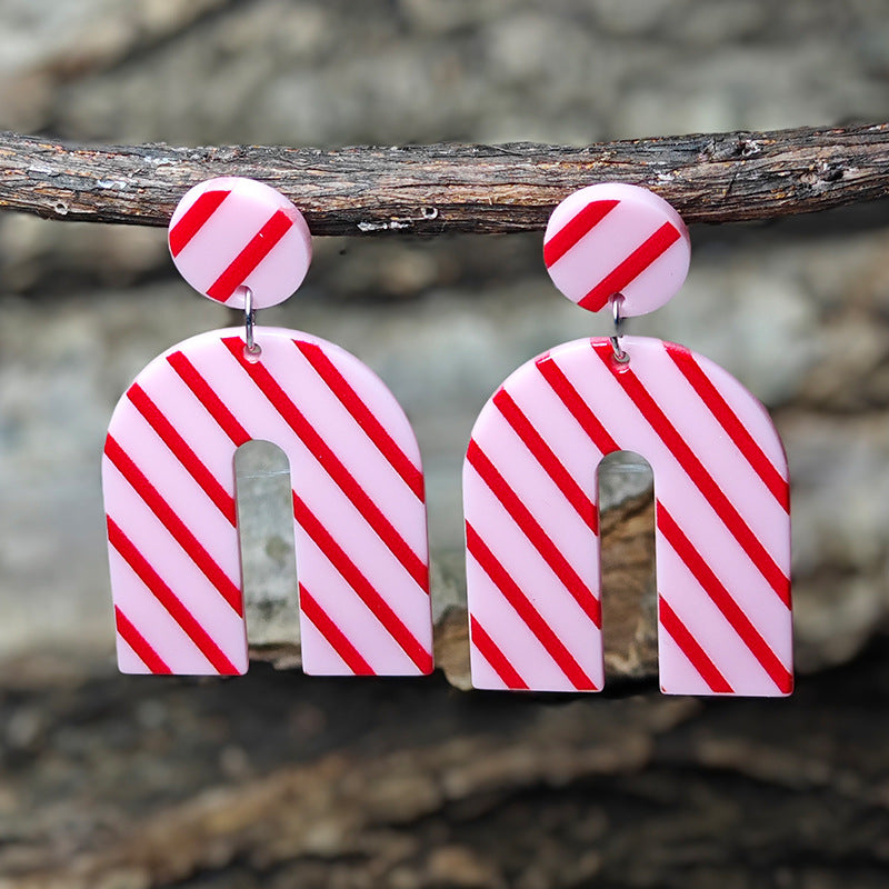 Wholesale Simple Red Striped U-shaped Earrings