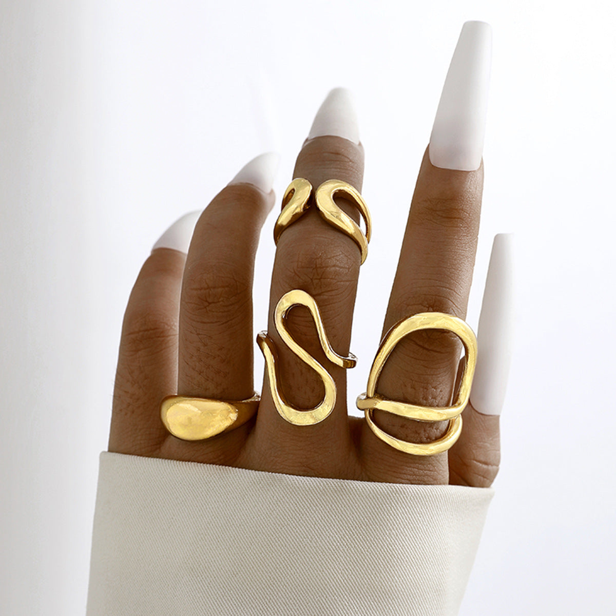 Wholesale irregular hollow arc opening ring set